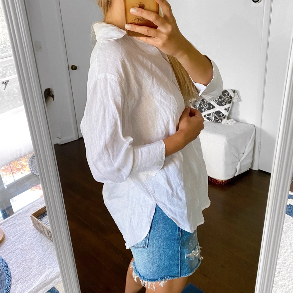 🐚 ZARA WHITE LINEN LOOSE FIT COLLARED SHIRT! - Picture 3 of 12